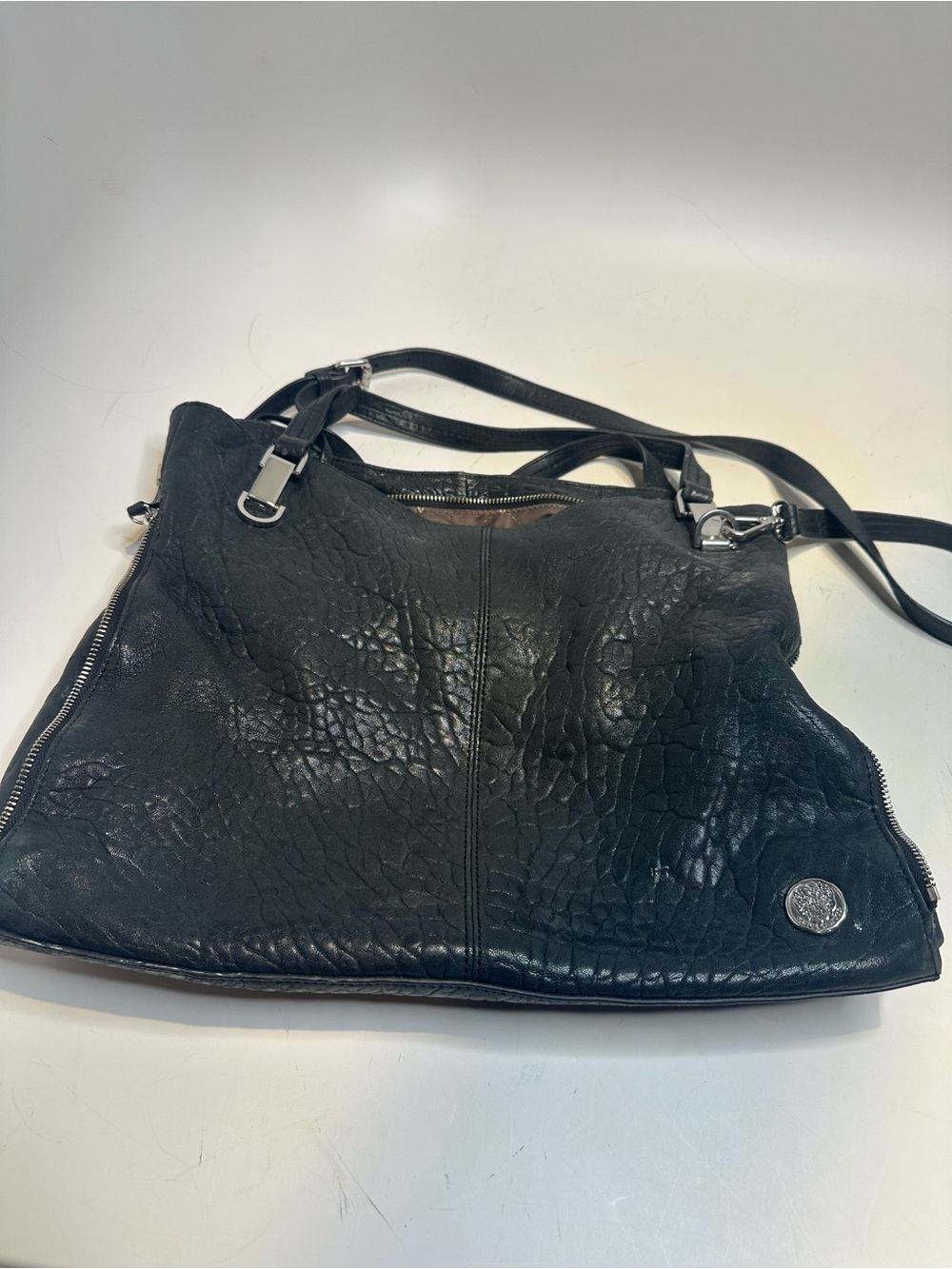 Vince Camuto Black Textured Leather Shoulder Tote